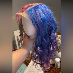 22’ human hair half blue into purple half pink top silver bottom